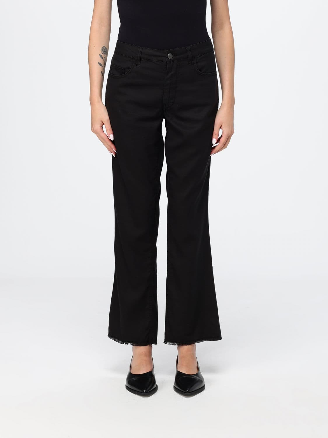 Fay Mid-Rise Flared Jeans in Black Stretch Cotton Denim