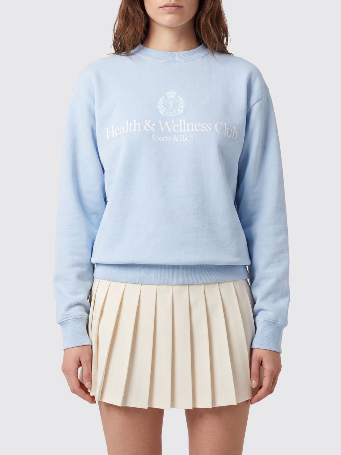 Sporty & Rich Relaxed Fit Cotton Crewneck Sweatshirt with Contrast Logo