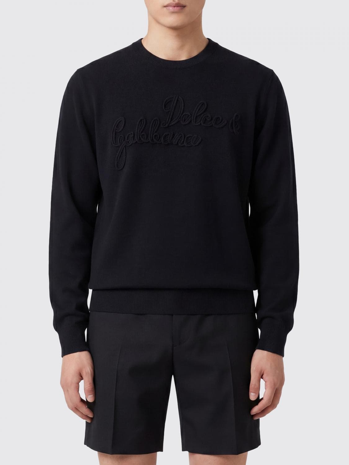 Dolce & Gabbana Black Pure Virgin Wool Crew-Neck Jumper with Lettering Logo · 48