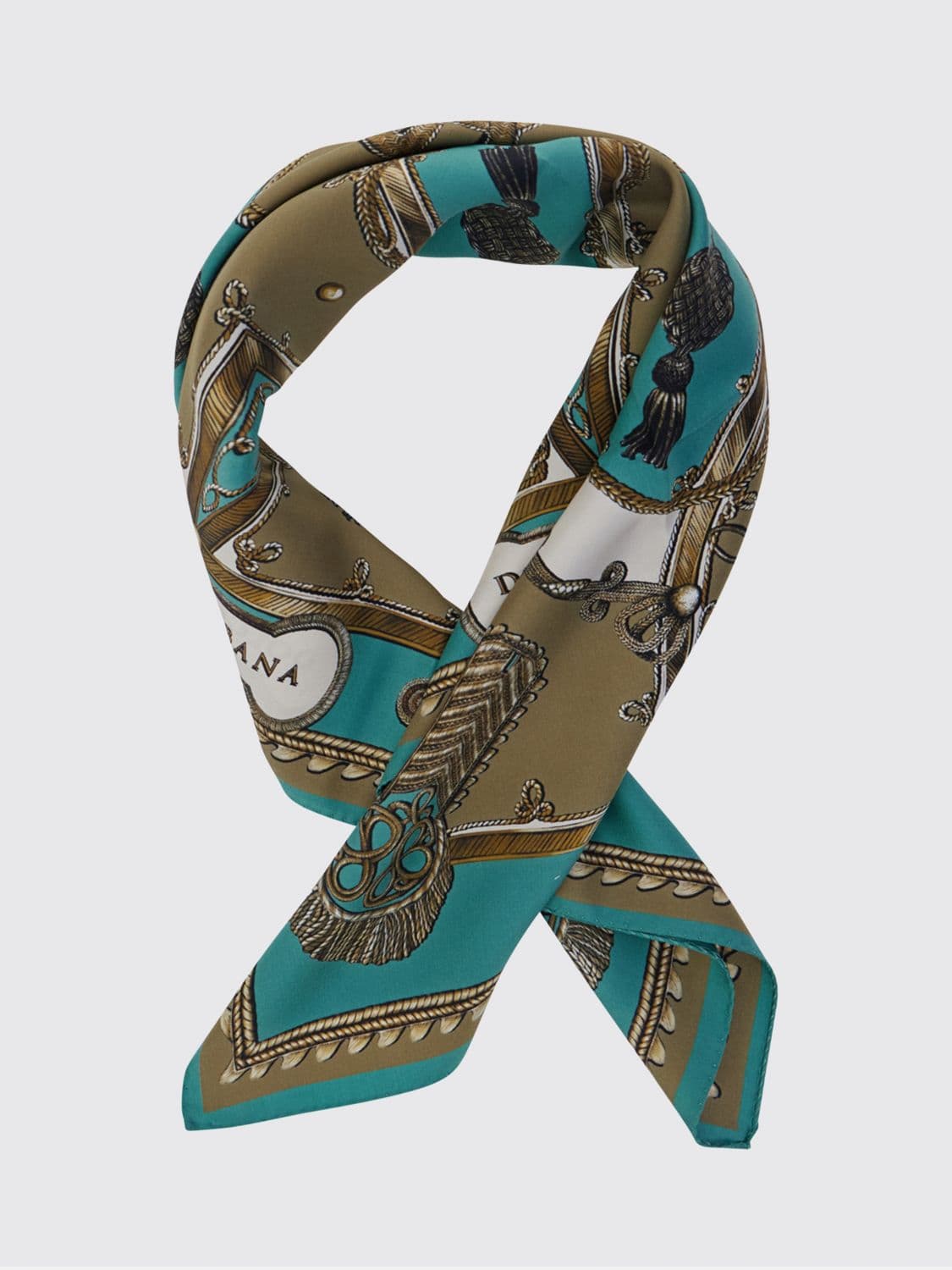 Dolce & Gabbana Graphic Print Silk Scarf with Contrast Logo