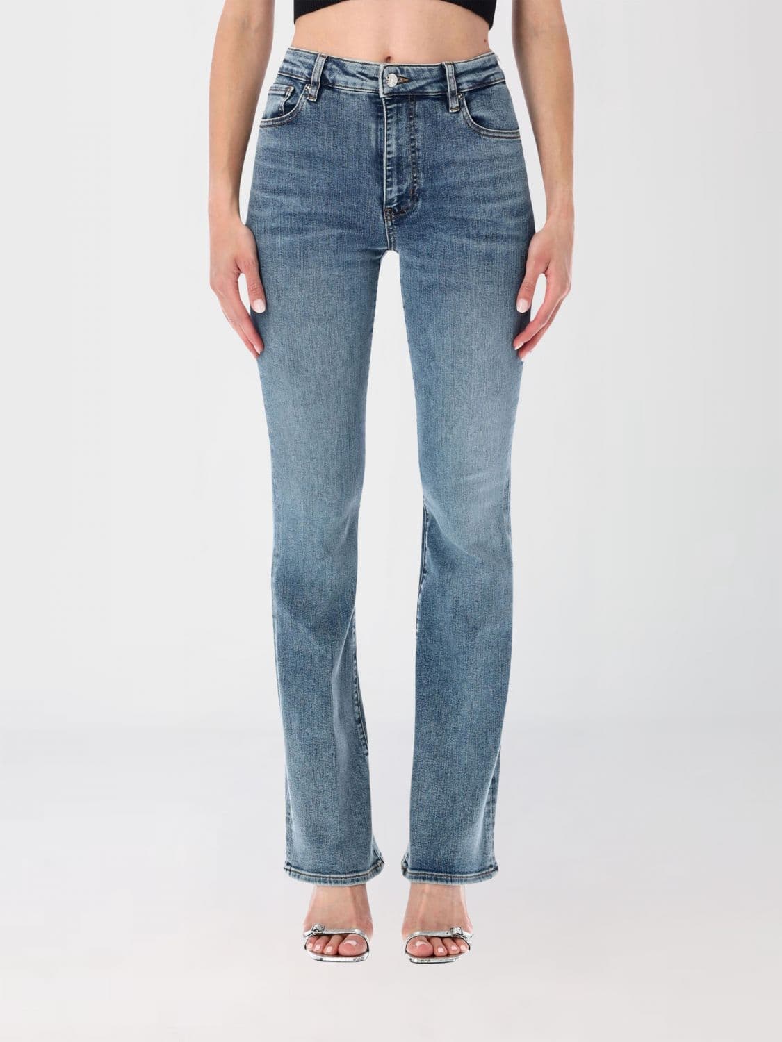 Frame Mid-Rise Cropped Flared Jeans in Stretch Denim