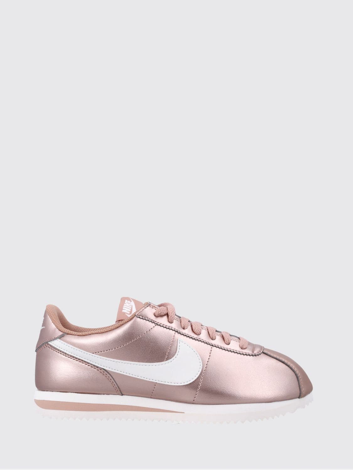 Nike Cortez Laminated Leather Trainers with Swoosh Logo and Round Toe