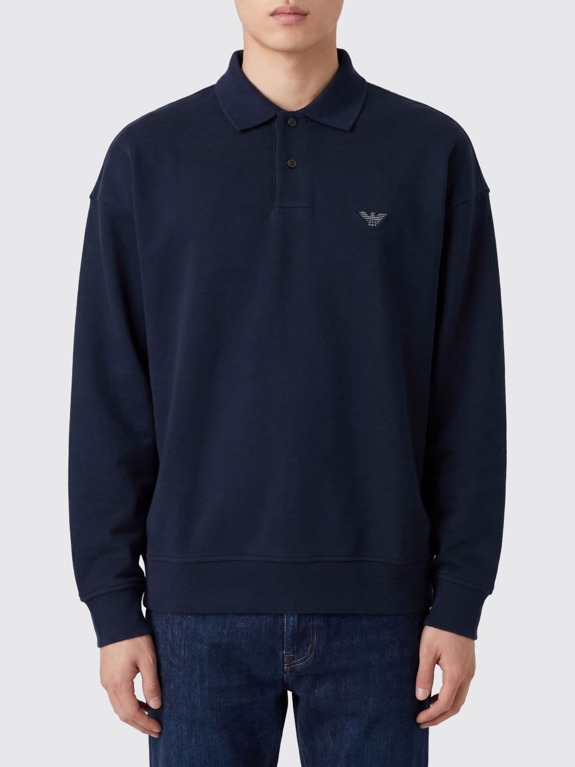 Emporio Armani Long-Sleeved Cotton Polo Shirt with Embroidered Eagle Logo · M