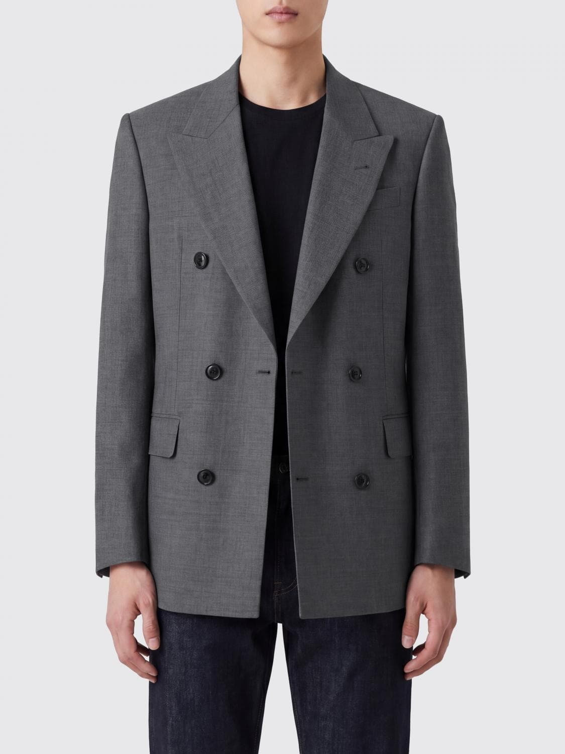 Emporio Armani Double-Breasted Virgin Wool Blazer with Peak Lapels