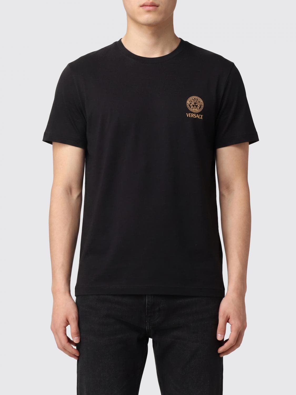 Versace Short-Sleeved Slim Fit T-Shirt in Cotton with Medusa Logo