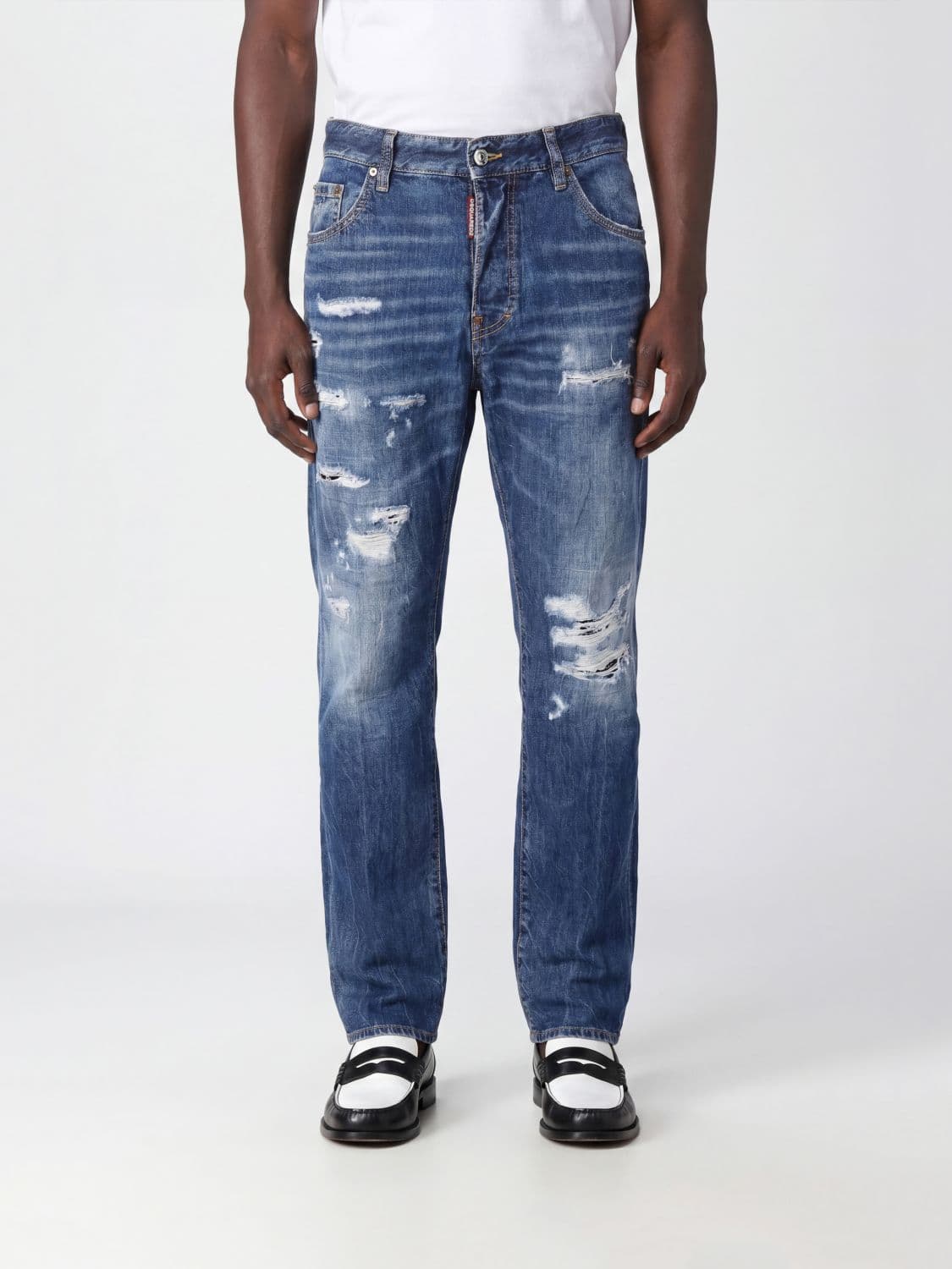 Dsquared2 642 Straight Fit Distressed Denim Five-Pocket Jeans