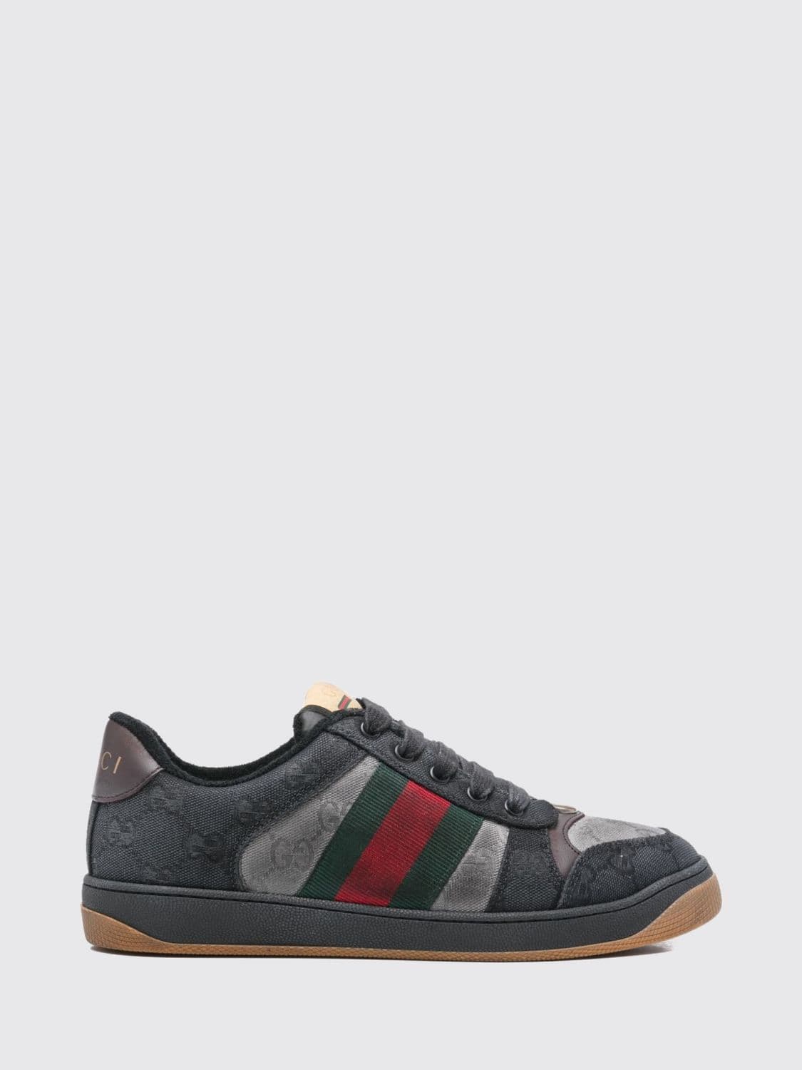 Gucci Screener Low Top Sneakers in Cotton with GG Monogram and Bicolor Stripes
