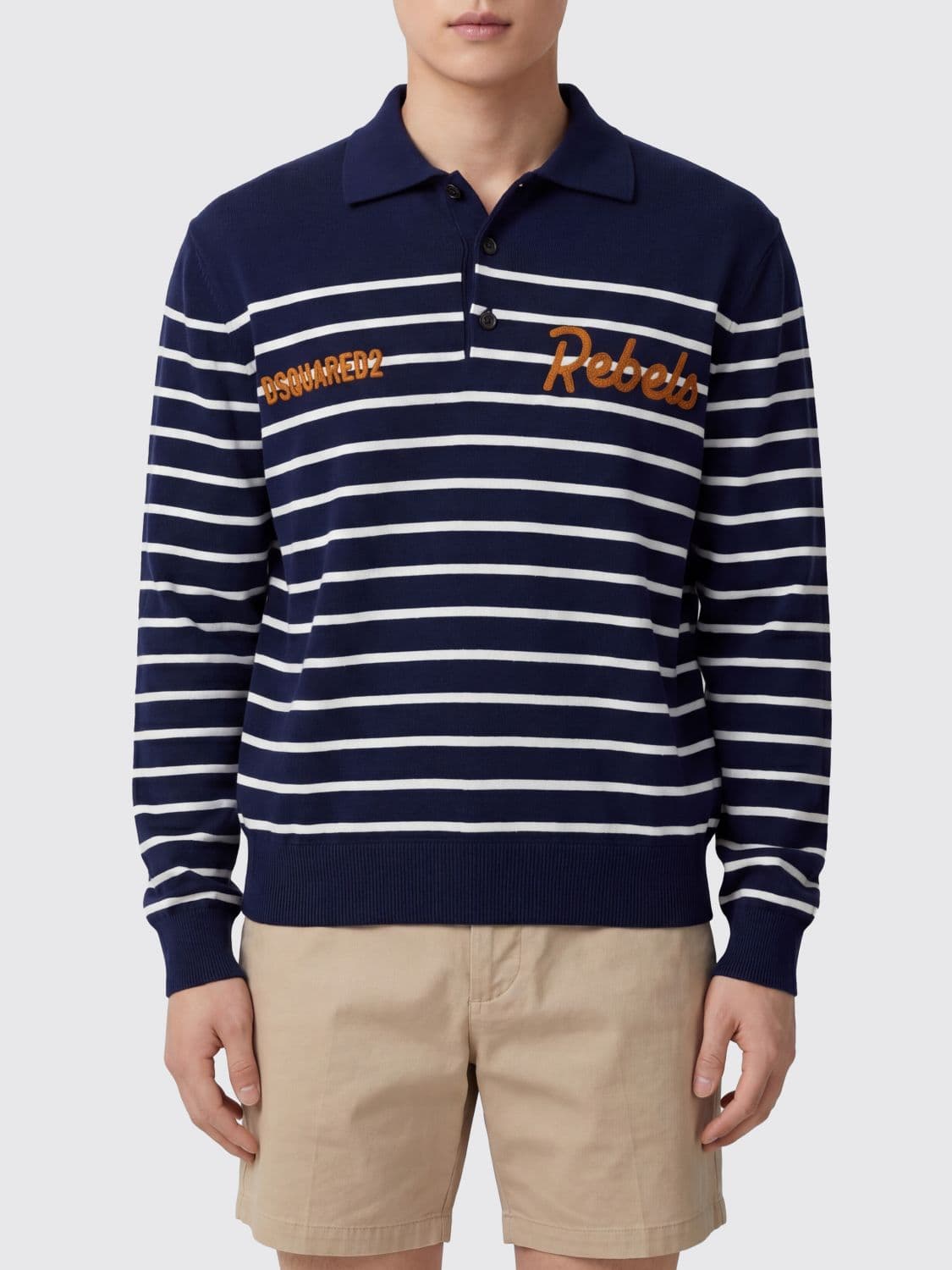 Dsquared2 Relaxed Fit Striped Knit Long-Sleeve Polo Shirt