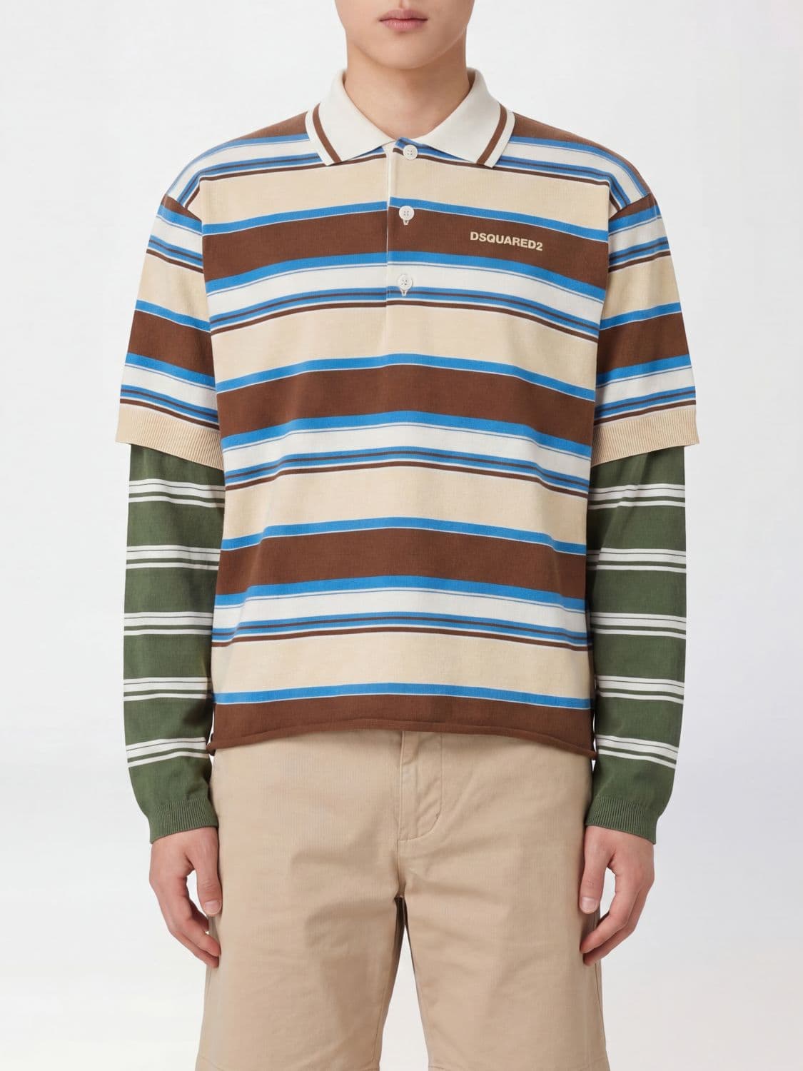 Dsquared2 Multicolour Striped Long-Sleeve Cotton Polo Shirt