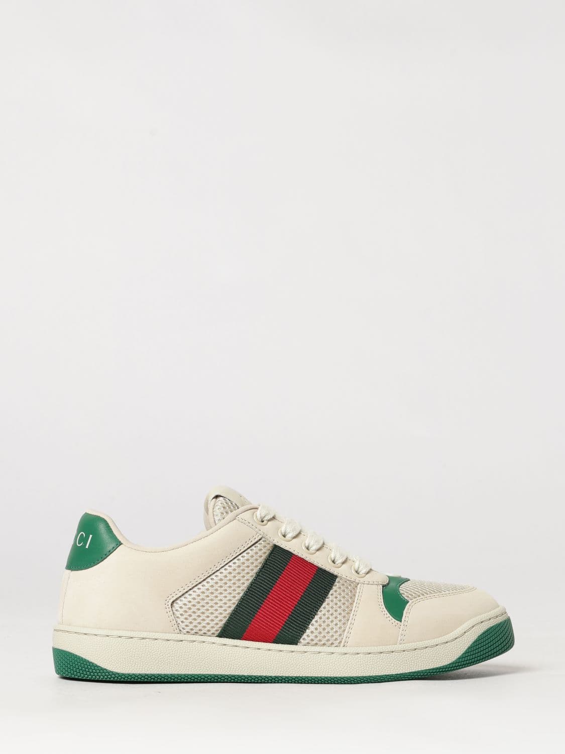 Gucci Screener Low-Top Leather and Mesh Sneakers with Web Stripe