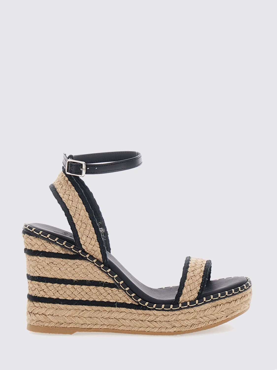 Castañer Two-Tone Striped Raffia Wedge Sandals with Jute Platform