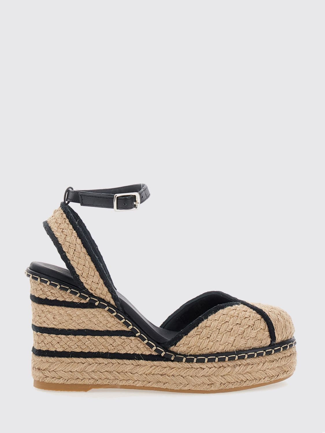 Castañer Striped Raffia Wedge Espadrilles with Ankle Strap
