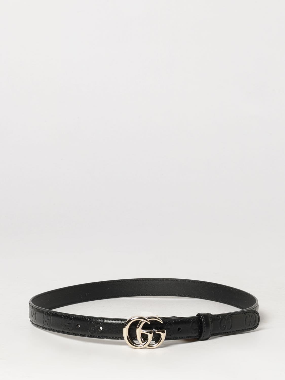Gucci GG Marmont Slim Leather Belt with Monogram Buckle