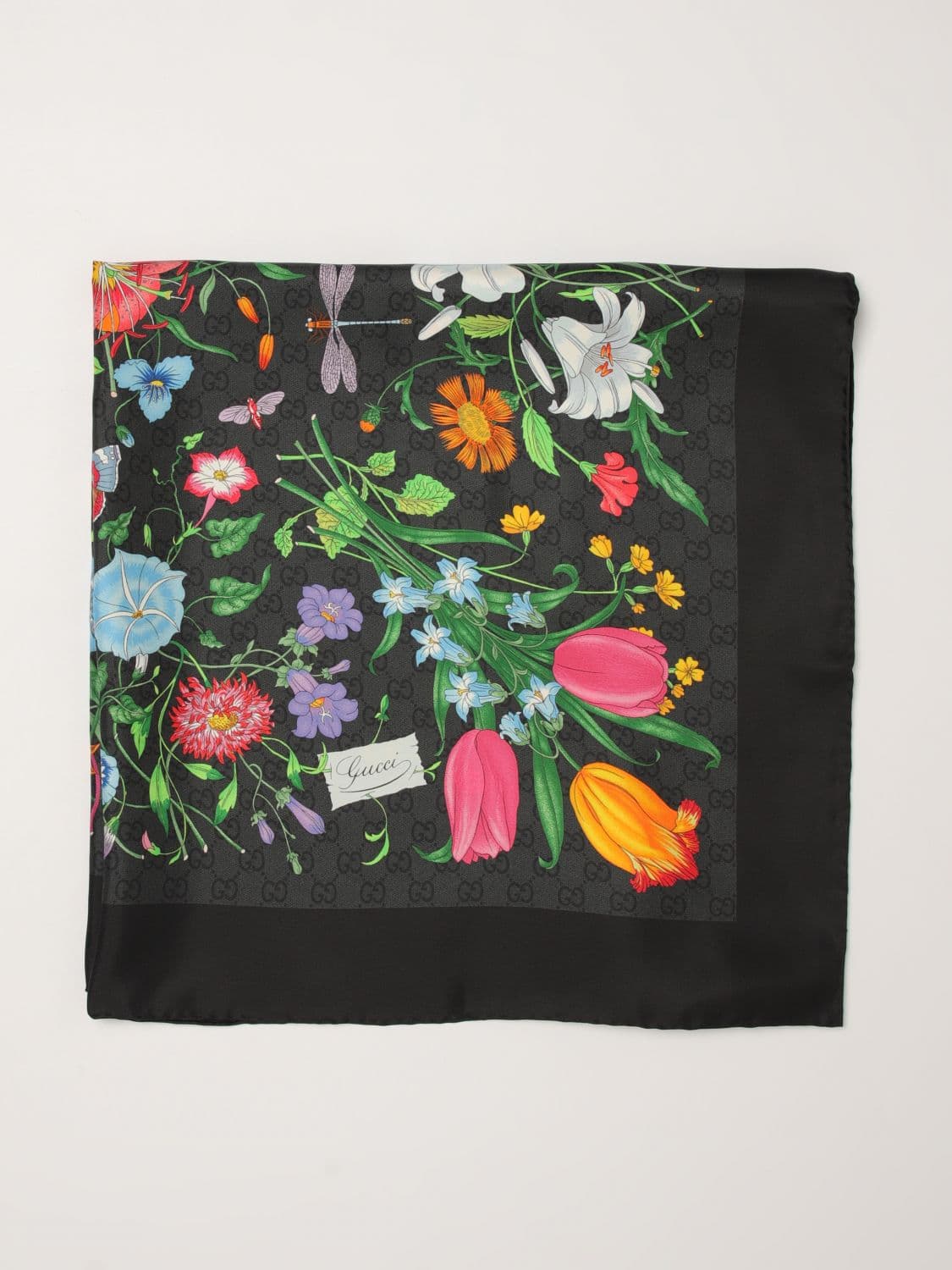 Gucci GG Monogram Floral Print Square Silk Scarf