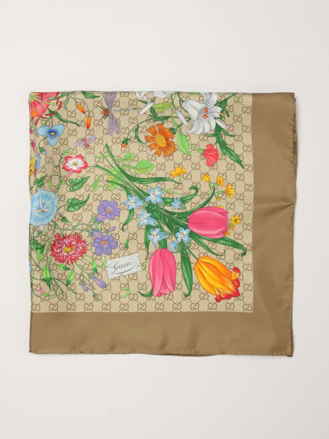 Gucci GG Monogram Floral Print Square Silk Scarf