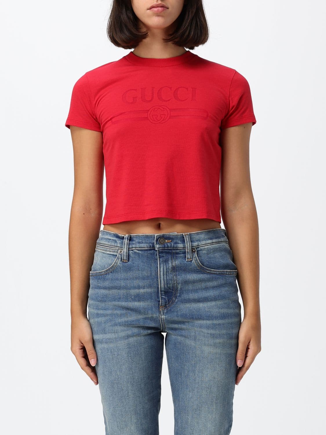 Gucci Cropped Cotton Logo T-Shirt with Slim Fit