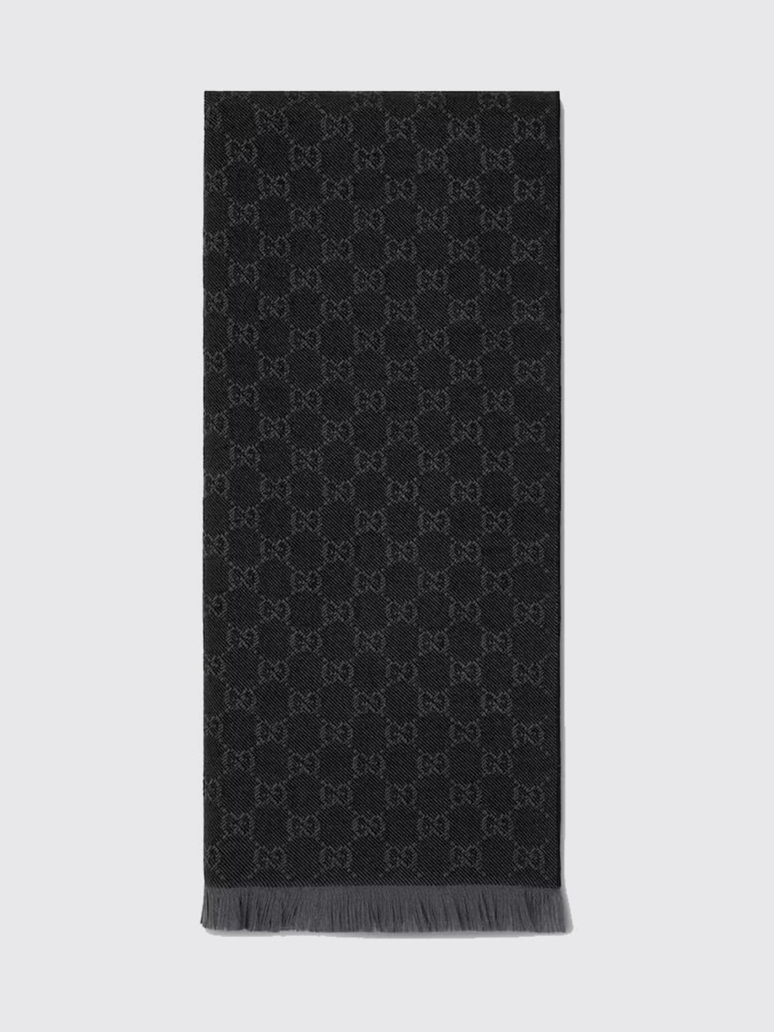 Gucci GG Monogram Jacquard Wool Scarf with Fringed Edges · OS