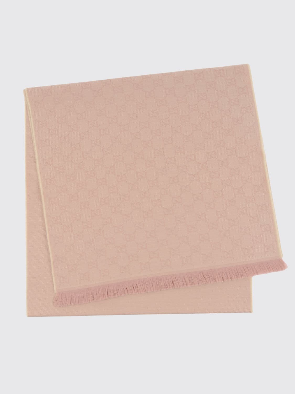 Gucci GG Monogram Jacquard Wool Scarf with Fringed Edges