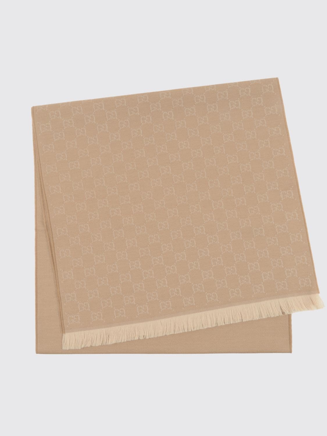 Gucci GG Monogram Jacquard Wool Scarf with Fringed Edges · OS