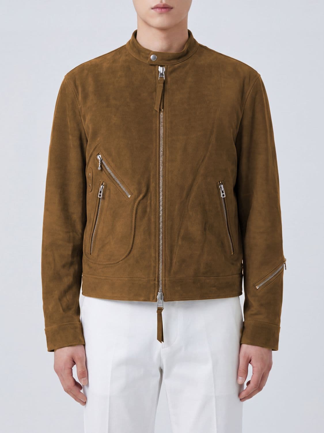 Coor Suede Calfskin Biker Jacket with Zip Closure