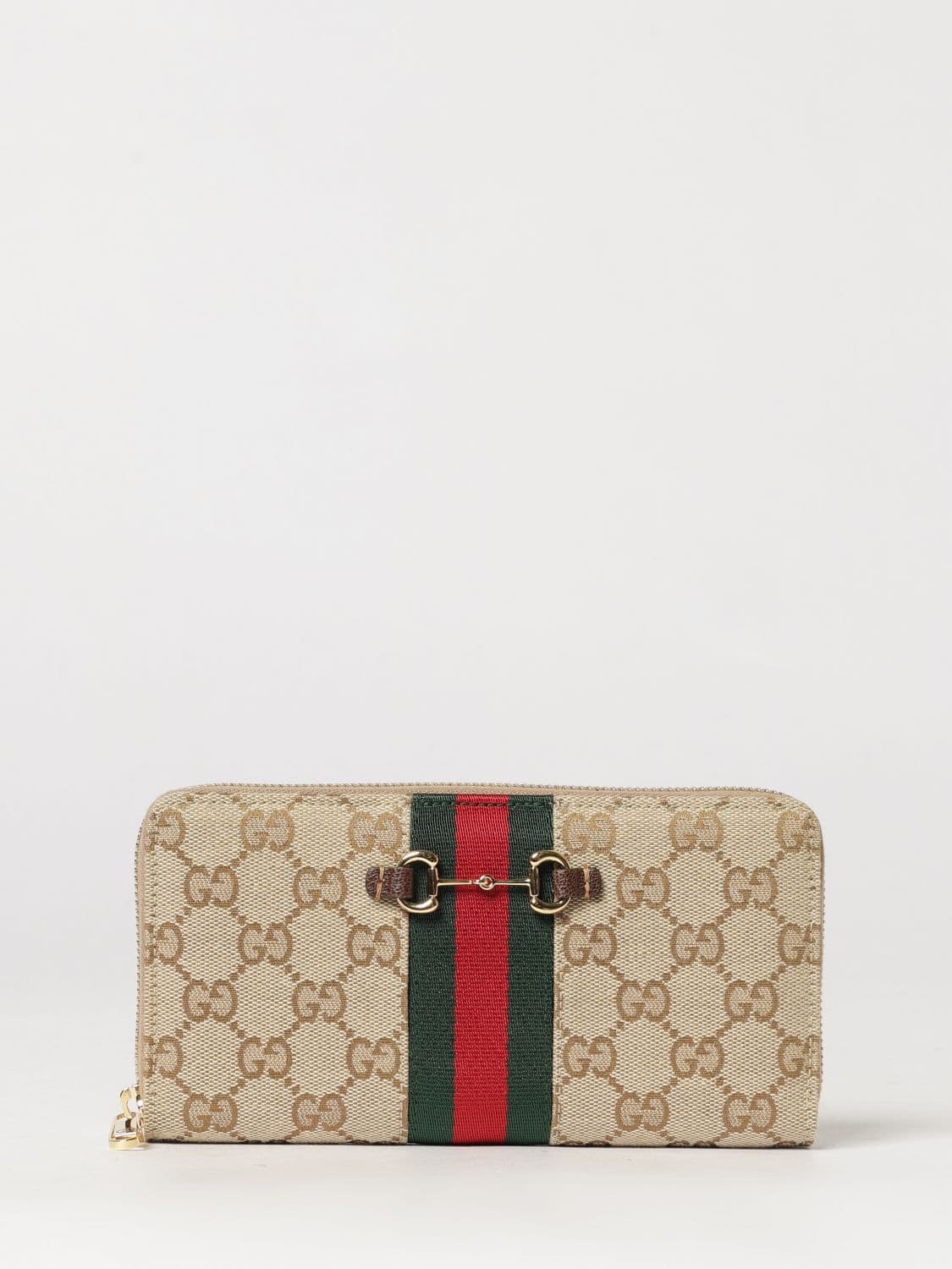 Gucci Continental Wallet with GG Monogram, Web Stripe and Horsebit Detail