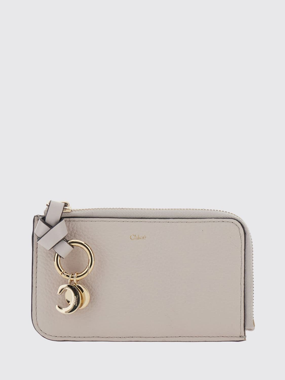 Chloé Alphabet Grained Leather Card Holder with Charm and Zip Closure