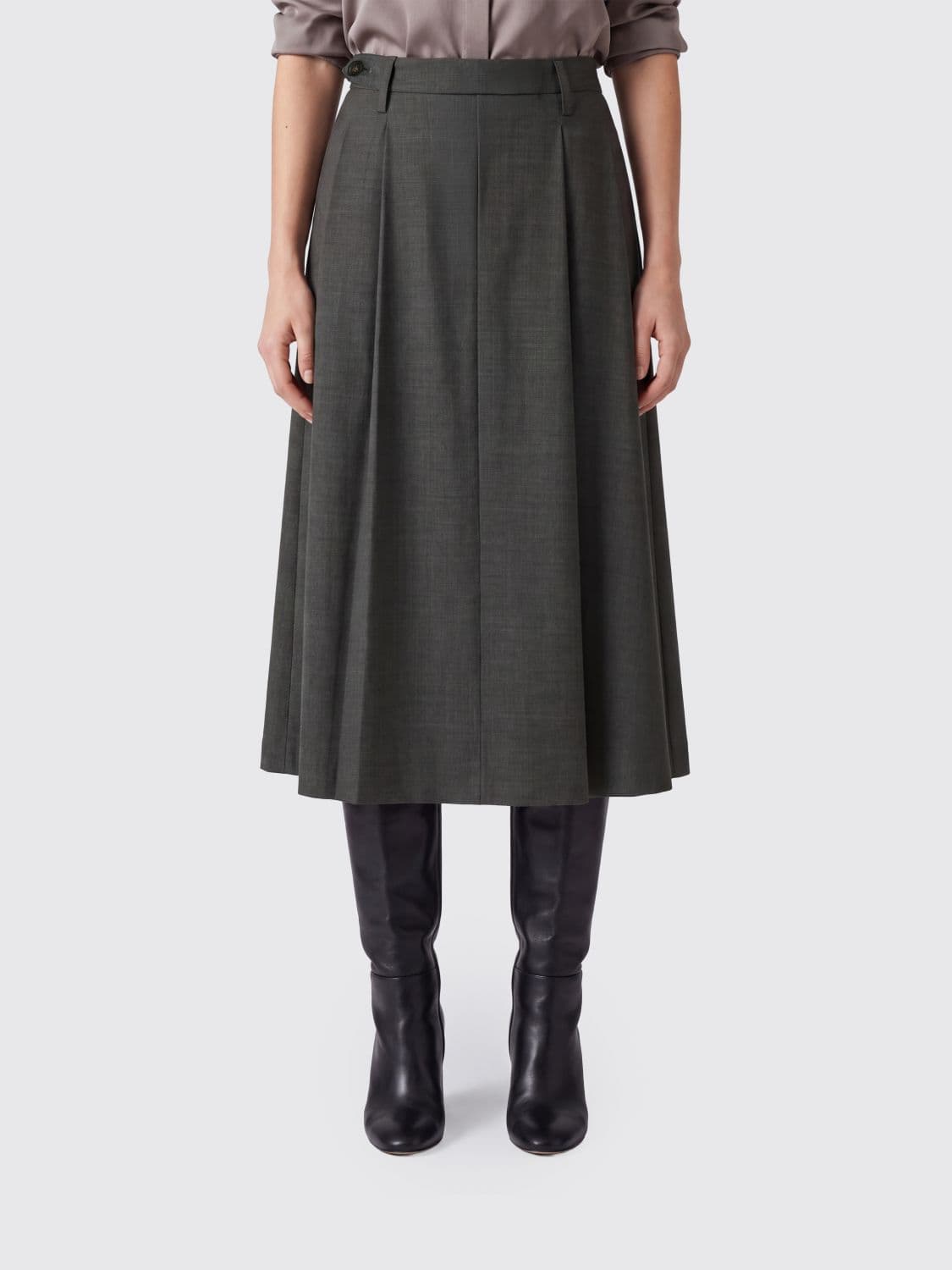 Brunello Cucinelli Virgin Wool A-Line Midi Skirt with Monili Detail