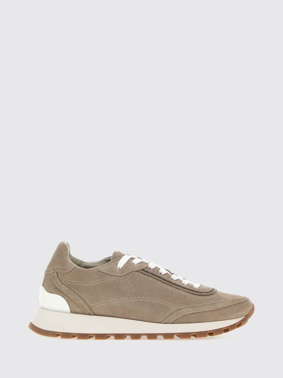 Brunello Cucinelli Suede Calfskin Low-Top Trainers with Monili