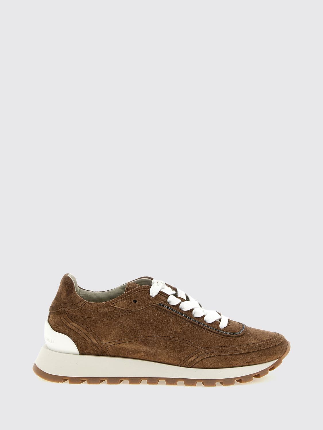 Brunello Cucinelli Suede Calfskin Low-Top Trainers with Monili