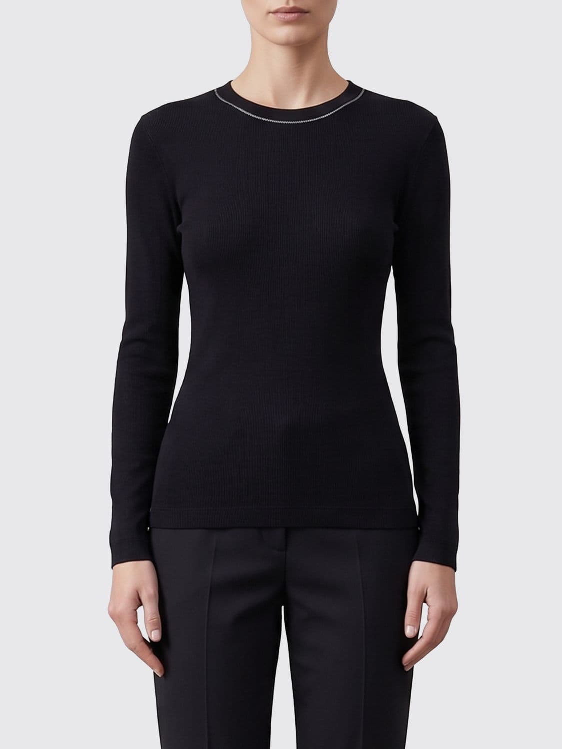 Brunello Cucinelli Long-Sleeved Cotton T-Shirt with Monili Embroidery