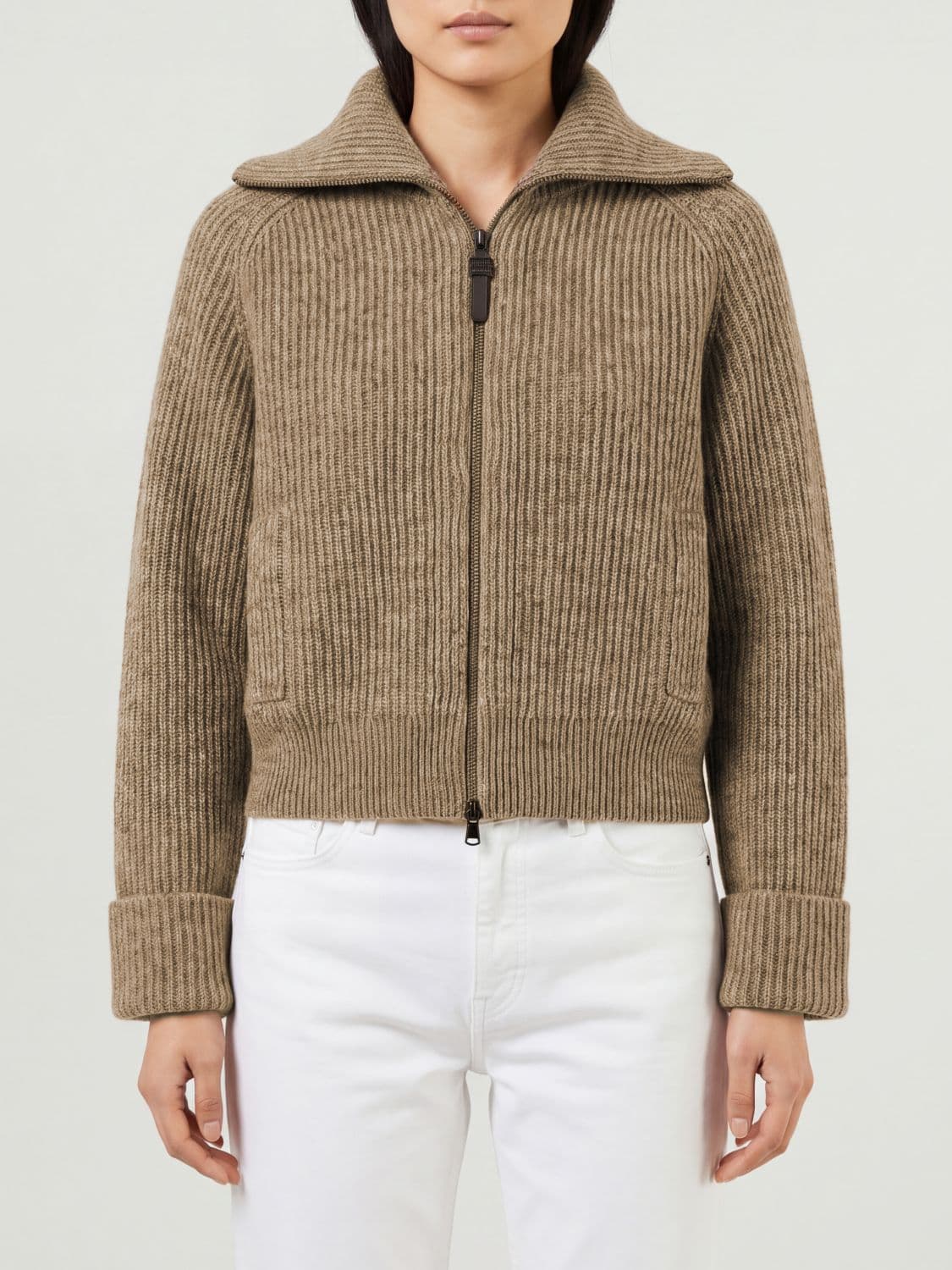 Brunello Cucinelli Cashmere-Blend Cardigan with Sailor Collar and Zip Closure