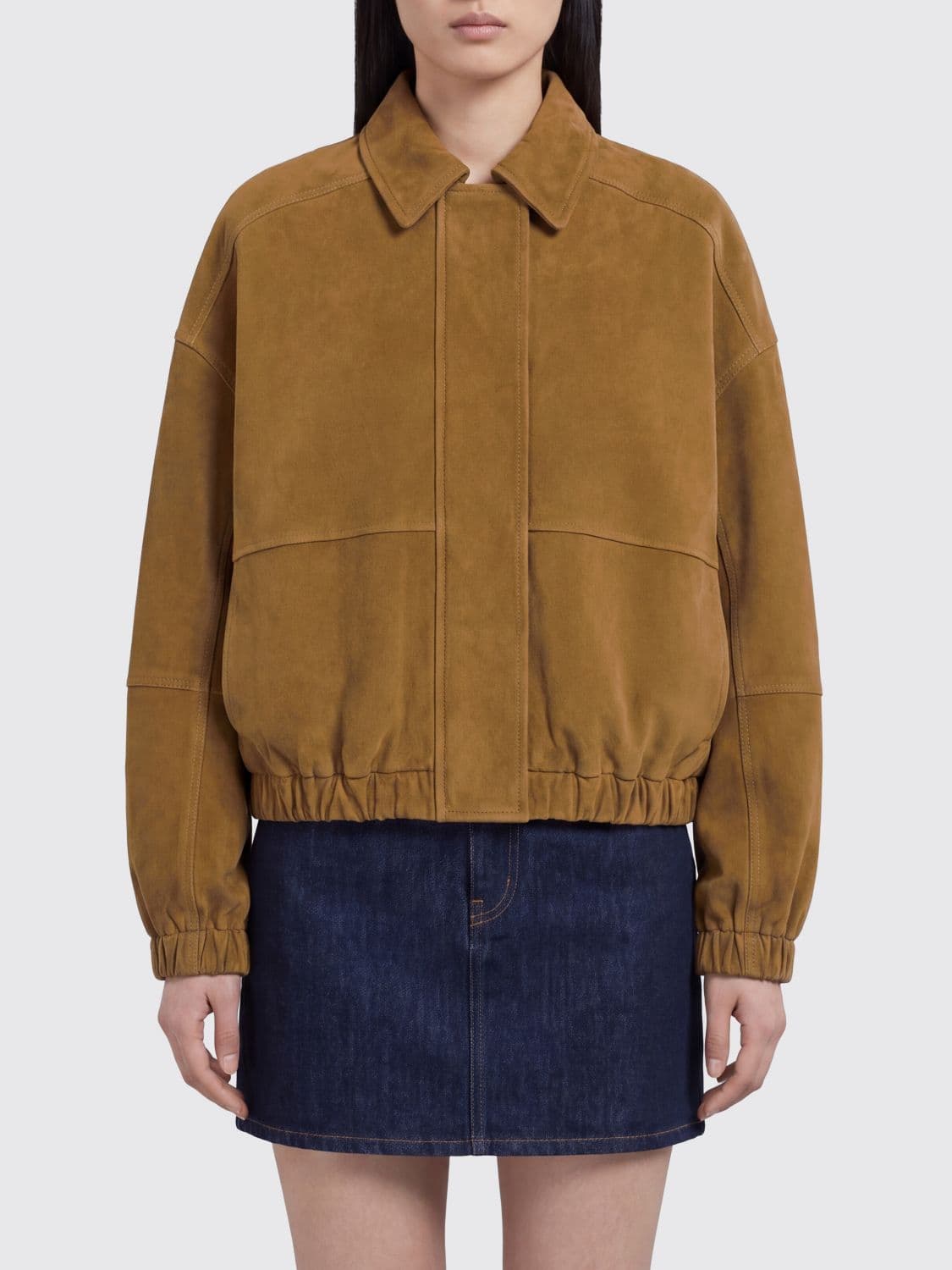 Brunello Cucinelli Suede Bomber Jacket with Concealed Fastening