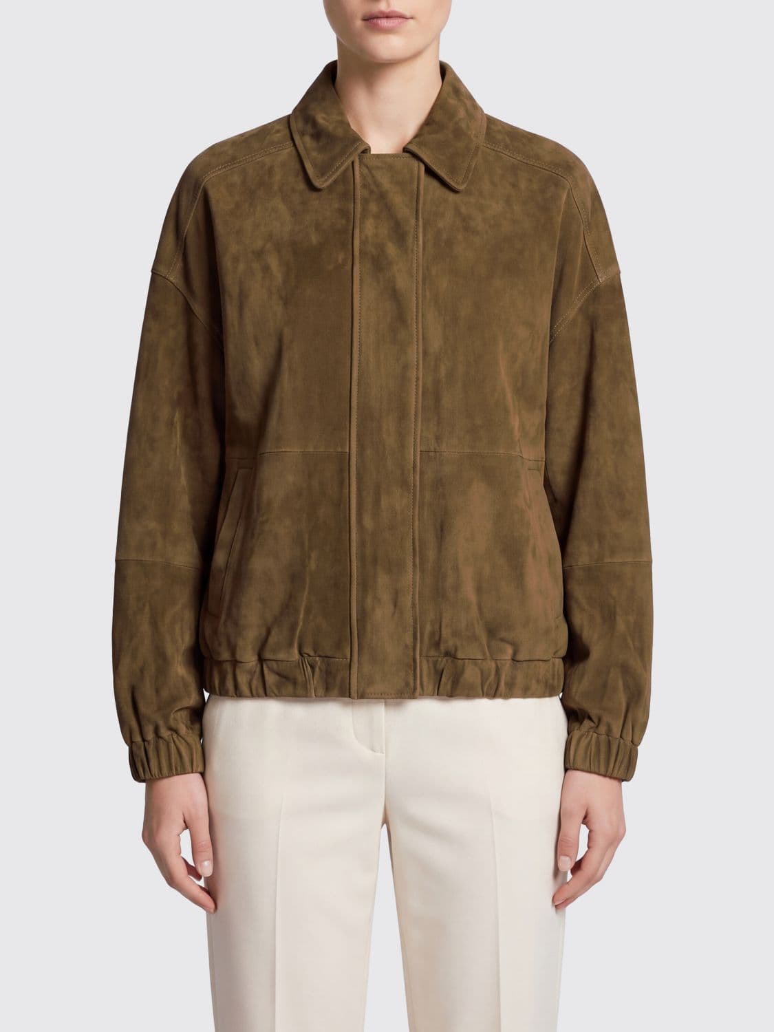 Brunello Cucinelli Suede Bomber Jacket with Concealed Fastening