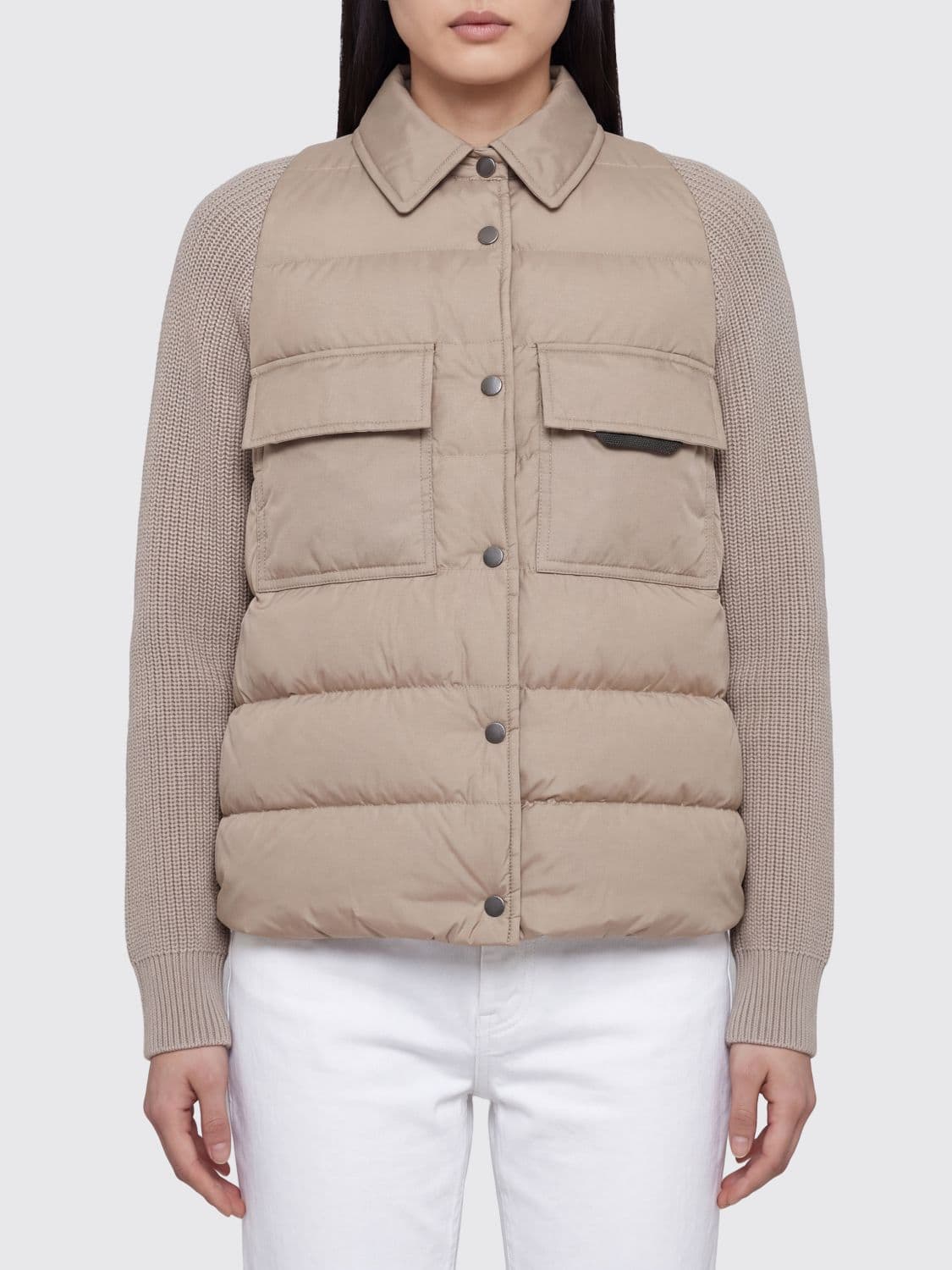 Brunello Cucinelli Short Quilted Down Jacket in Nylon, Silk and Cashmere