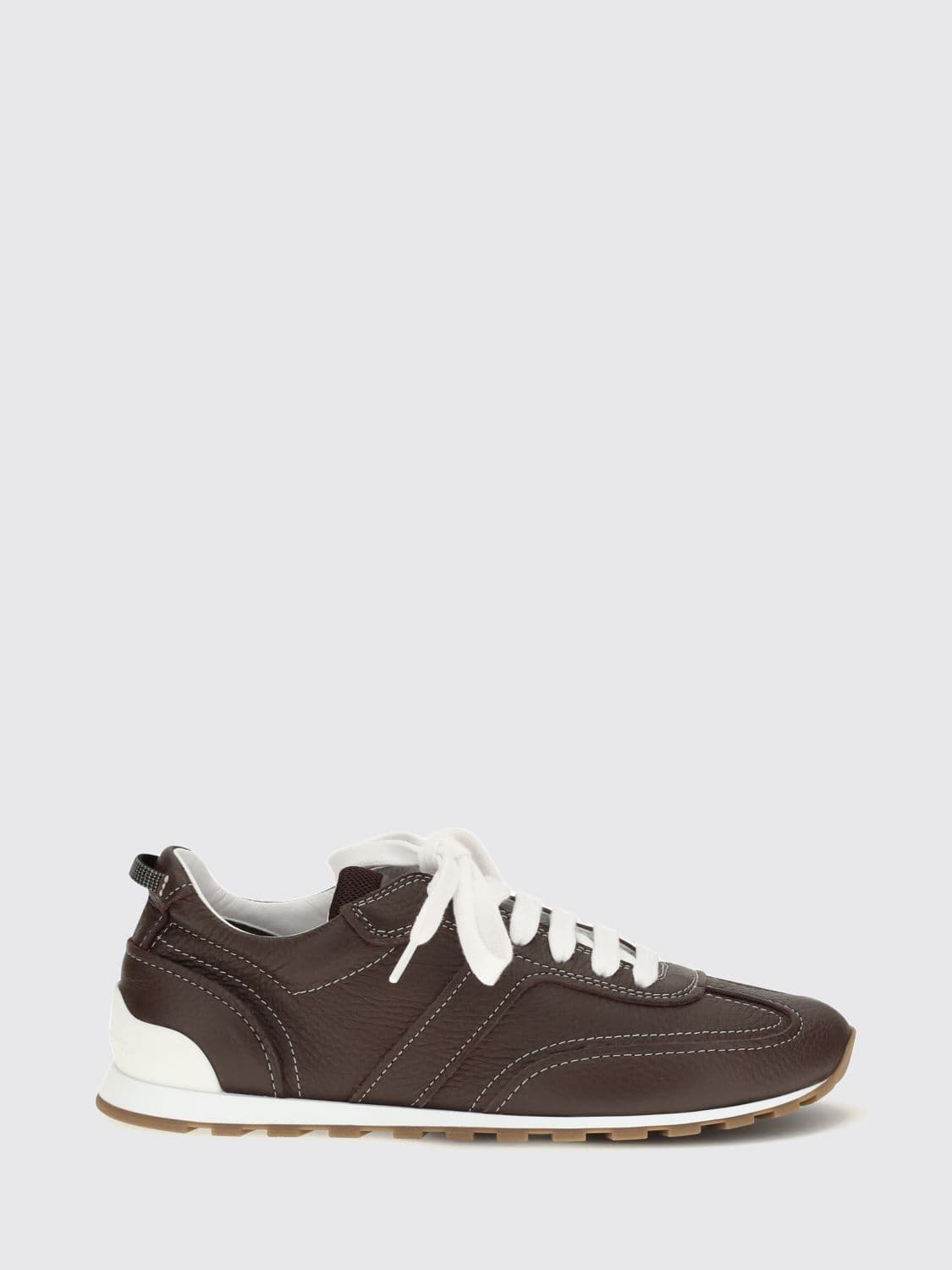 Brunello Cucinelli Low-Top Grained Calfskin Sneakers with Monili Embellishment
