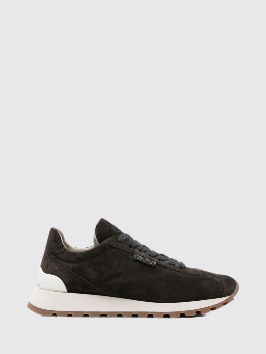 Brunello Cucinelli Suede Calfskin Low-Top Trainers with Monili Detail
