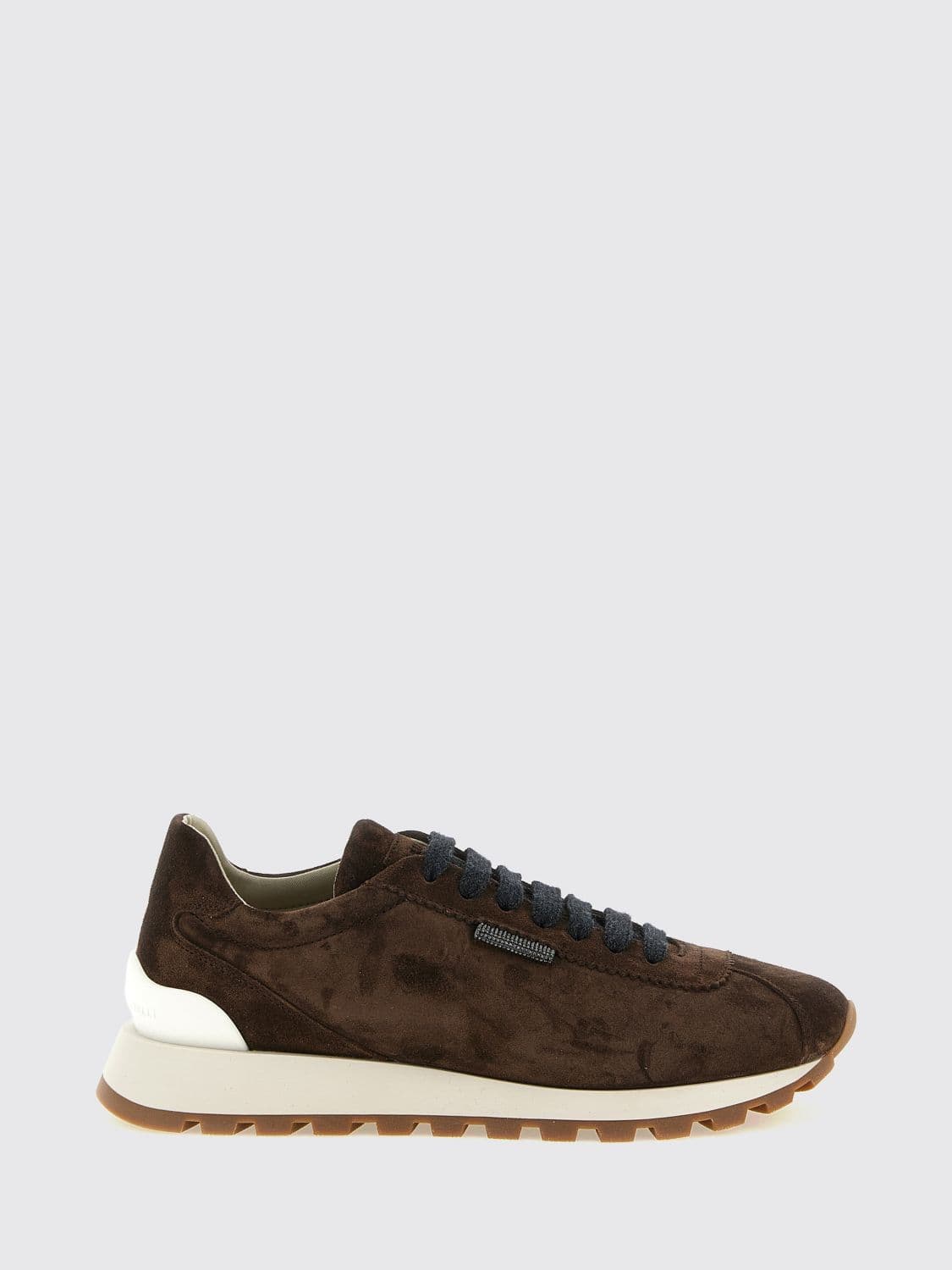 Brunello Cucinelli Suede Calfskin Low-Top Trainers with Monili Detail