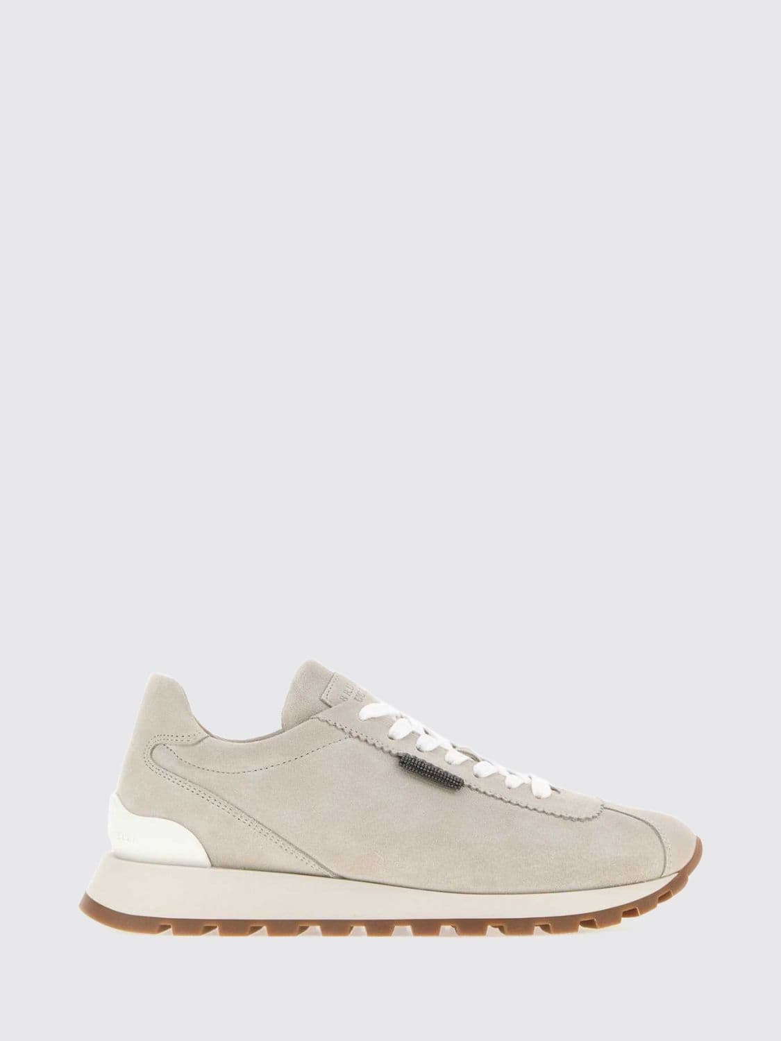 Brunello Cucinelli Suede Calfskin Low-Top Trainers with Monili Detail