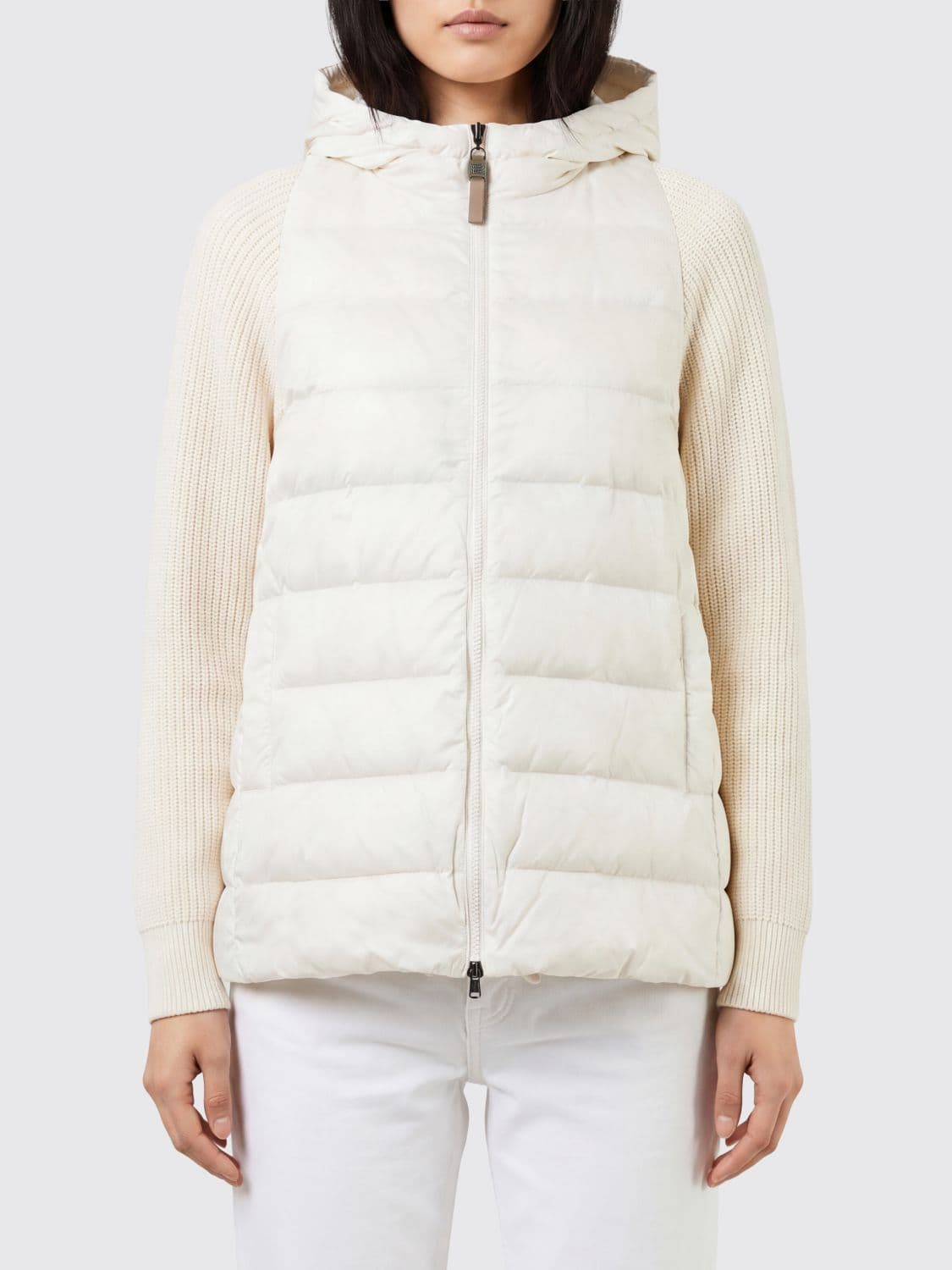 Brunello Cucinelli Short Quilted Nylon Hooded Puffer Jacket with Zip Closure