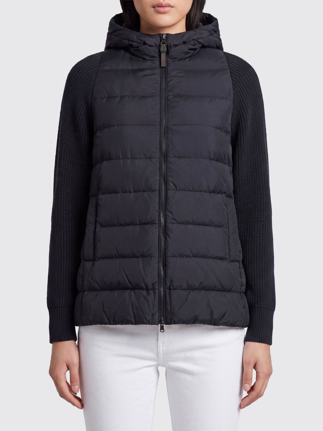 Brunello Cucinelli Short Quilted Nylon Hooded Puffer Jacket with Zip Closure