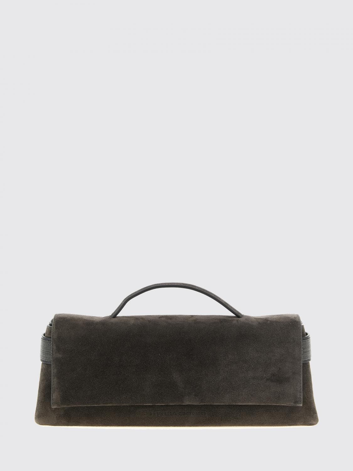 Brunello Cucinelli Suede Calfskin Clutch with Monili Embellishment