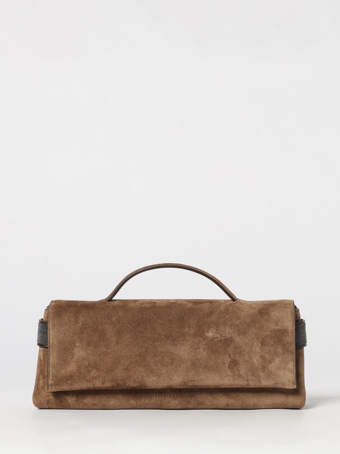 Brunello Cucinelli Suede Calfskin Clutch with Monili Embellishment · OS