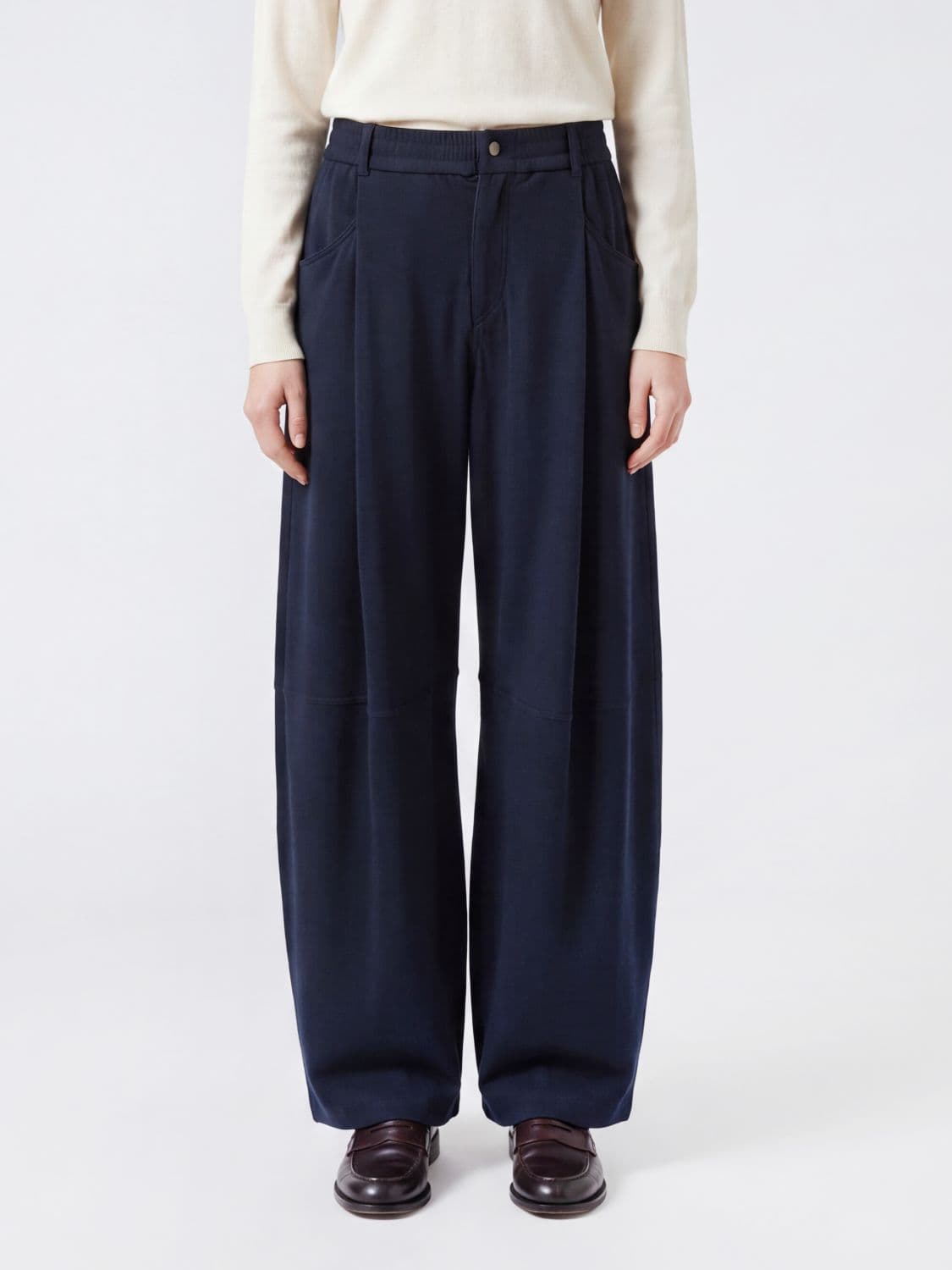 Brunello Cucinelli High-Waisted Silk and Cotton Wide Leg Trousers with Pleats