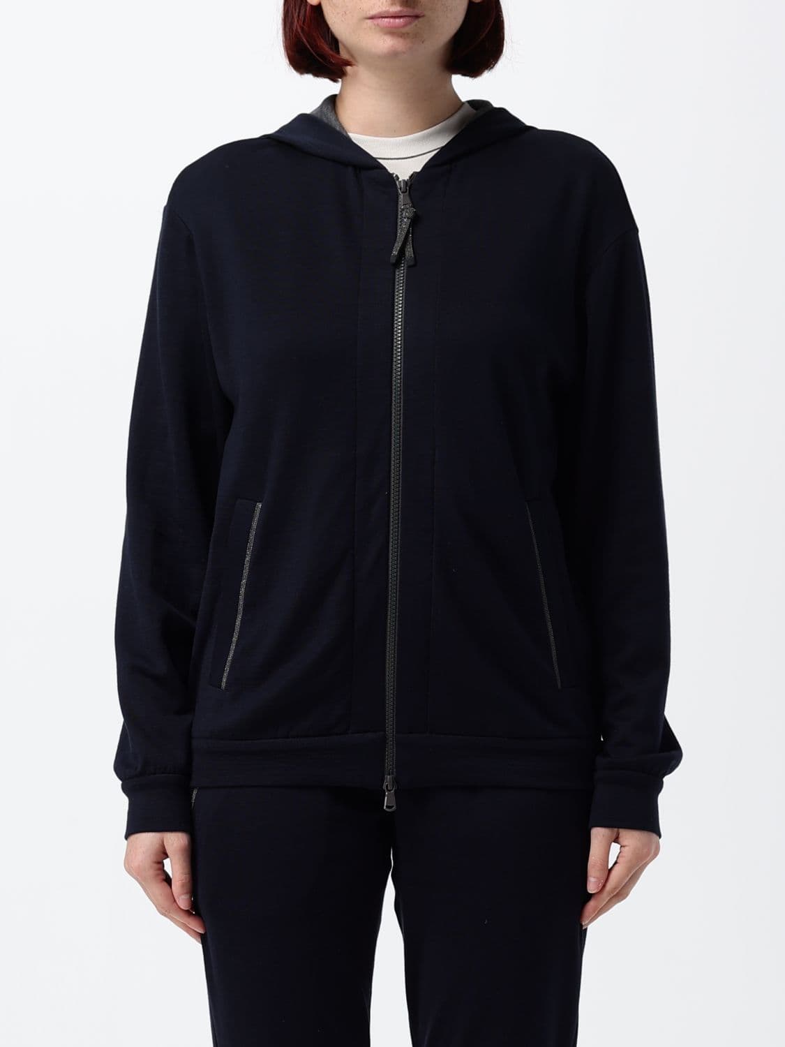 Brunello Cucinelli Cotton Zip-Up Hoodie with Monili Embellishment