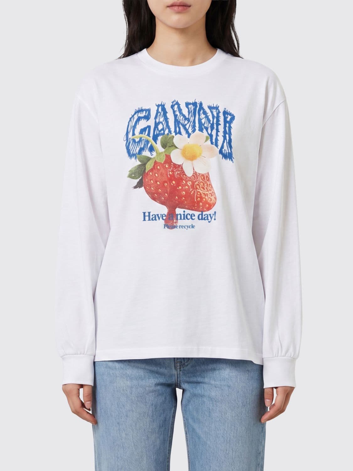 Ganni Relaxed Fit Cotton Jumper with Contrast Logo