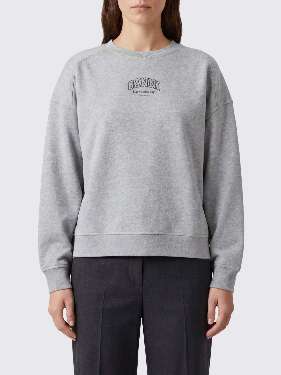 Ganni Relaxed Fit Cotton Jumper with Dropped Shoulders