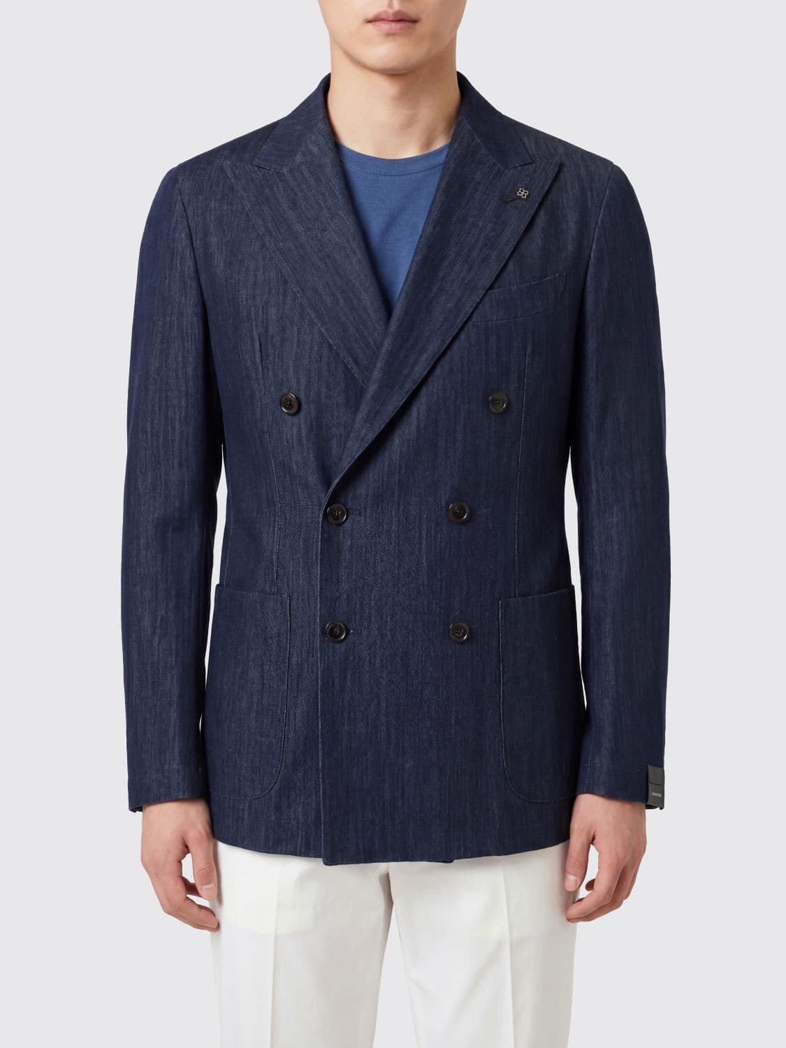 Tagliatore Double-Breasted Cotton Blazer with Classic Lapels and Back Vent · 50