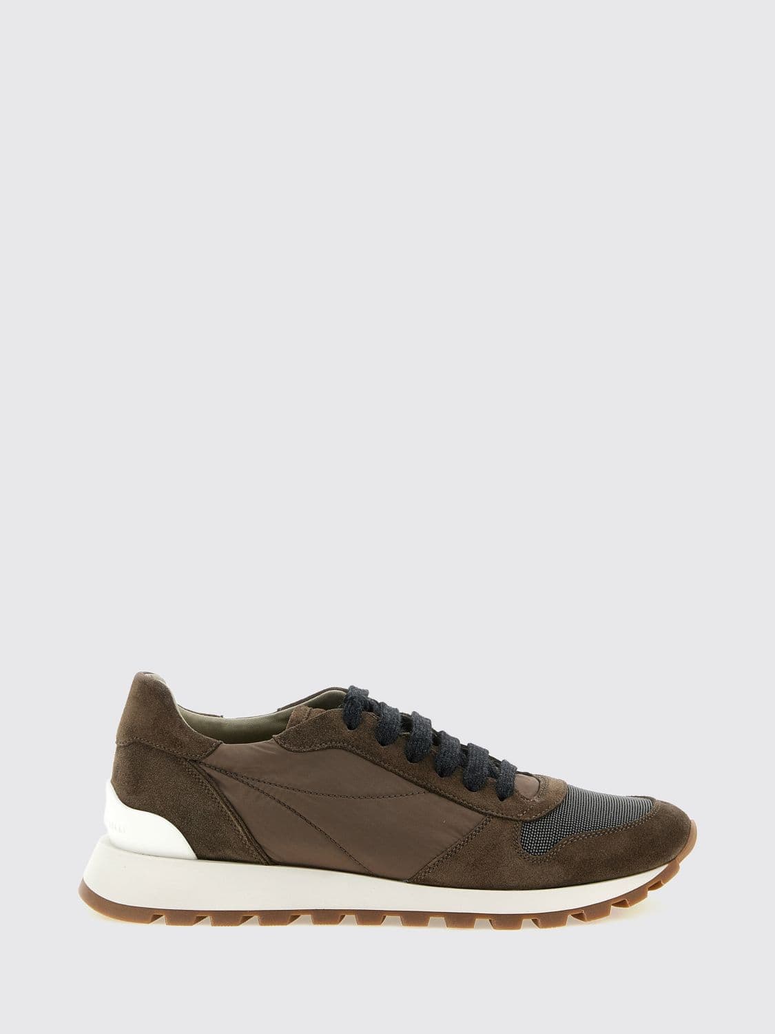 Brunello Cucinelli Embroidered Nylon and Suede Trainers with Monili