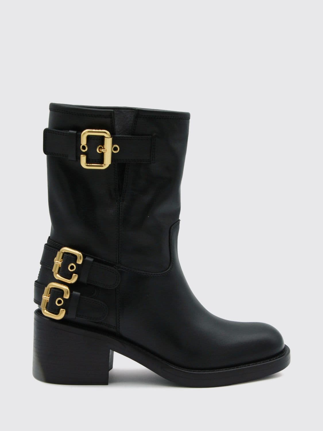 Chloé Dakota Biker Boots in Smooth Calfskin Leather with Adjustable Straps