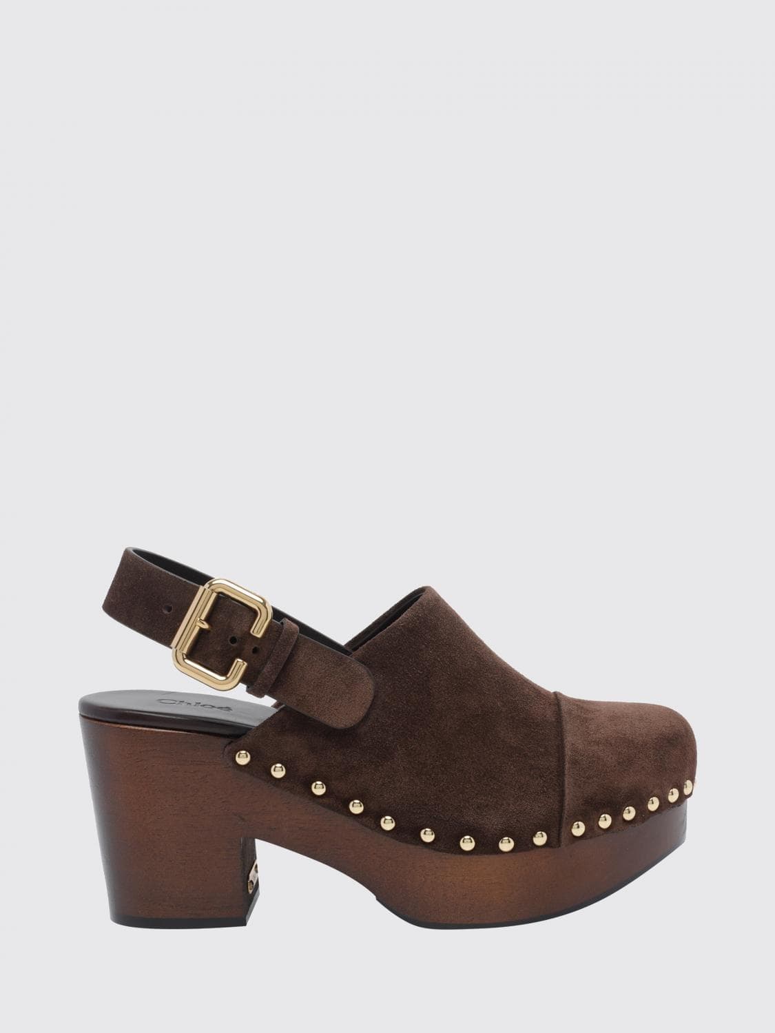 Chloé Jeannette Suede Slingbacks with Studs and Wooden Platform